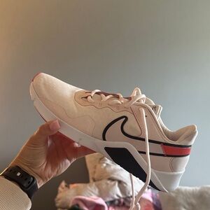 Nike Women's Cream and Black Sneakers with Red Accents